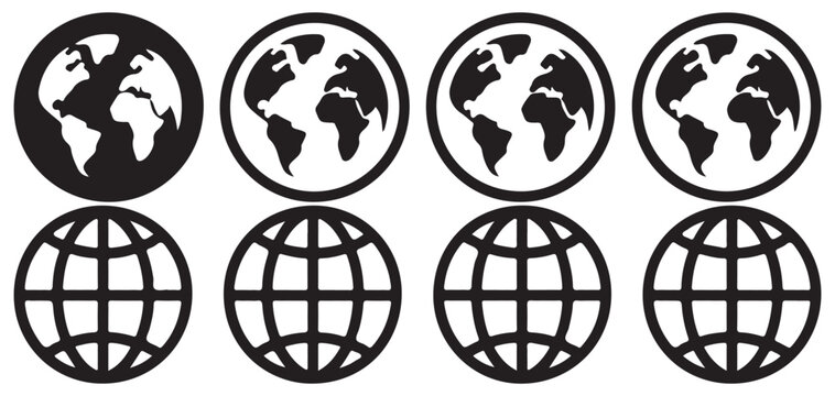 Planet earth globe wireframe and map icon set vector illustration eps 10