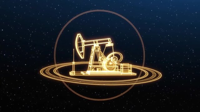 Golden Oil Pumpjack Icon on Starry Background