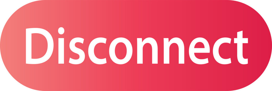 red disconnect button with bold white text isolated on transparent background