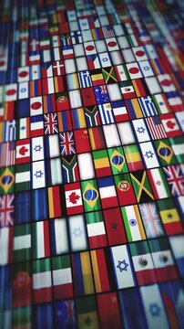 World Flags Countries Background Animation
A mosaic of international world flags icons mosaic shifting and speed effect along with depth of blur