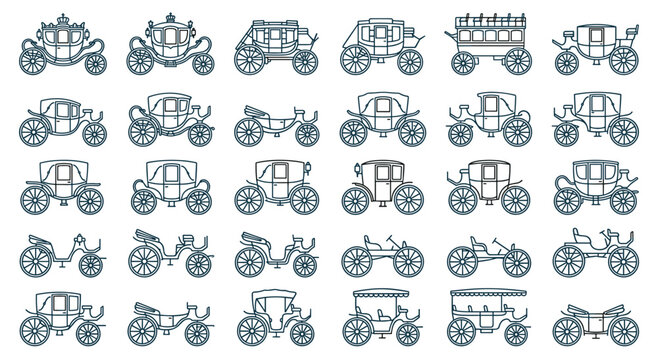 Vintage coaches, wagons, carts, historical transportation, old vehicles, wheeled transport, antique design, travel history.
