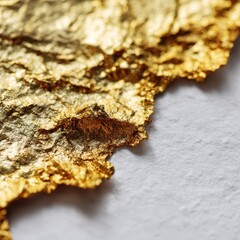 Fototapeta premium Shimmering gold foil fragments on bright white background, textured detail