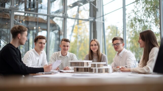 Five professionals gather around a table
