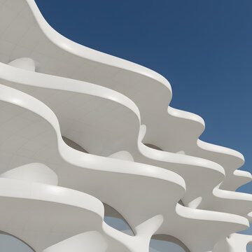 Futuristic White Parametric Architecture Under Clear Blue Sky