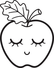 Obraz premium Simple Cute Apple Character Illustration, Adorable Kawaii Fruit Design, Minimal Cartoon Apple Icon for Healthy Food Theme, Kids Friendly Graphic