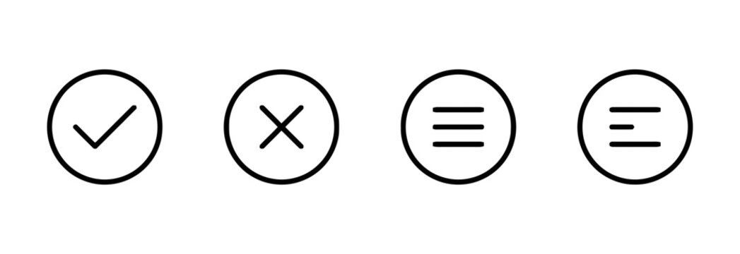 Set of Minimalist UI Icons Checkmark Close Menu and List