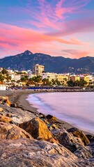 Fototapeta premium Beach city at sunset.
