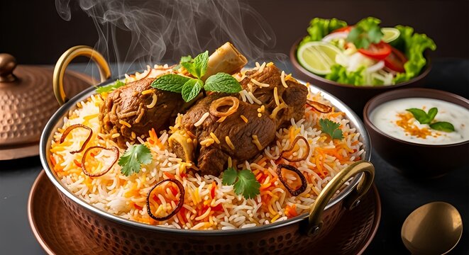 Authentic Pakistani mutton biryani served in traditional copper handi