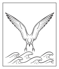 Fototapeta premium Beautiful bird with nature scene black outline vector illustration coloring page design for kids and adults