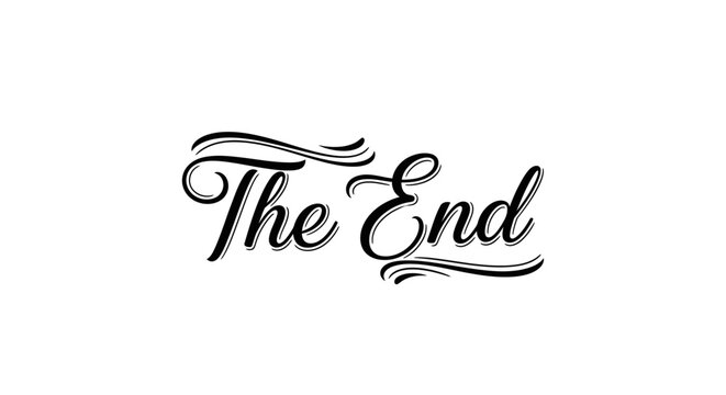 Elegant Calligraphic "The End" Text in Script Font on Isolated White Background, Movie Closing Title