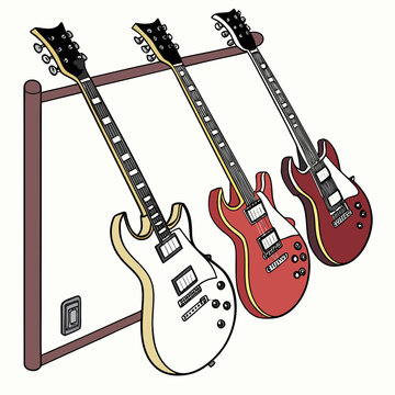 Three Electric Guitars on a Stand guitar stand musical instruments guitar stringed instruments