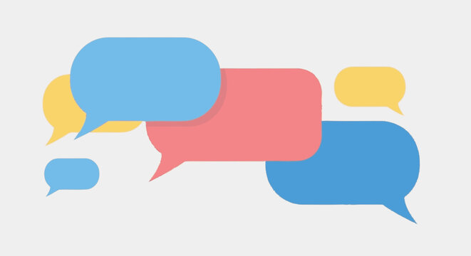 Colorful speech bubbles and chat icons on white background