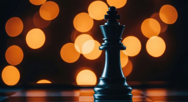 Chess king in focus with bokeh background
