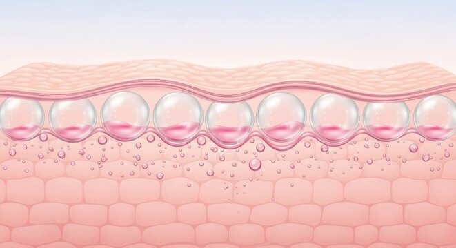 Skin anatomy with moisture bubbles under the surface layers