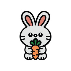 Fototapeta premium Adorable Kawaii Bunny Rabbit Holding Carrot Vector Illustration