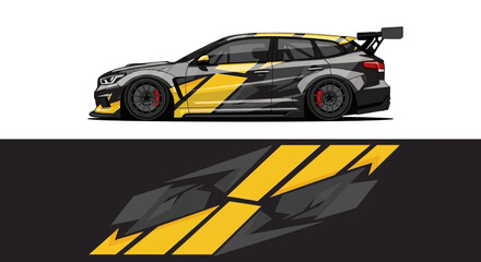 Sleek black and yellow race car with bold livery speeding on the track. © AhzaArdiansyah