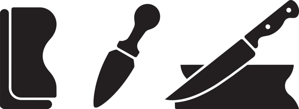 Kitchen culinary tools icons set with knives and a cutting board minimalist vector illustration