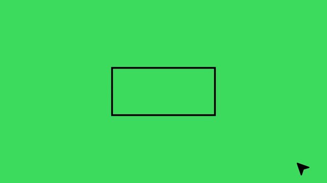 Black rectangle line is drawn with mouse pointer animation isolated on green background