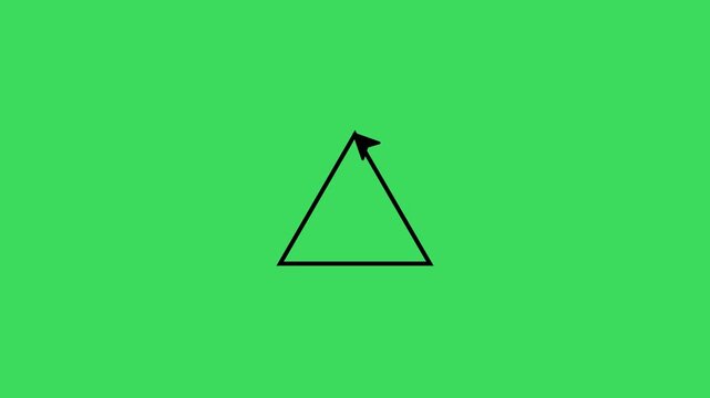 Black triangle line is drawn with mouse pointer animation isolated on green background