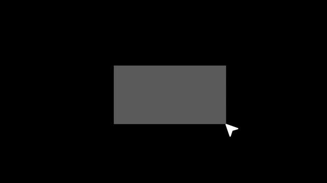 Computer mouse cursor pointer white selection rectangle box animation isolated on black background