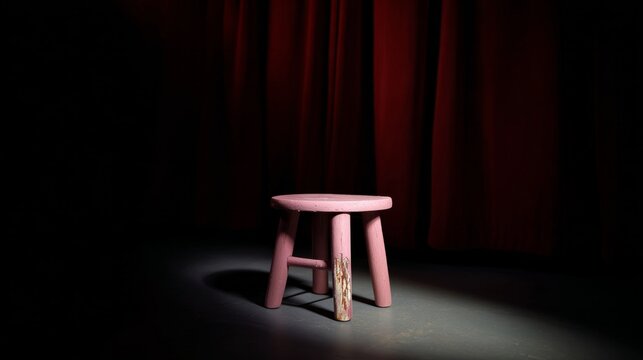 Pink stool glows under spotlight