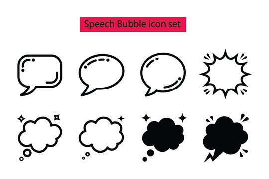Speech Bubble Icon Set - Outline and Silhouette Vector Graphics