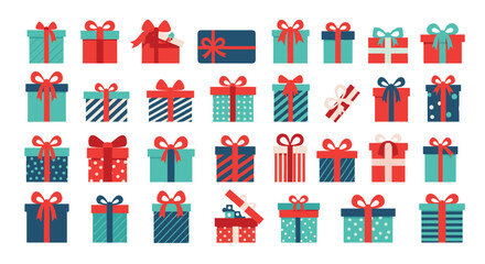 Fototapeta premium Large assortment of colorful gift boxes decorated with ribbons and bows for various celebrations and special occasions.