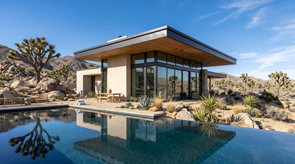 Fototapeta premium High Desert Oasis Villa Architecture Infinity Pool 3D