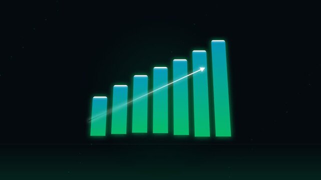 Abstract digital bar chart visual displaying upward trend and growth against a dark muted background representing financial success and progress