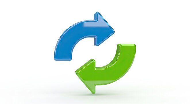 3D blue and green recycling arrows on white background