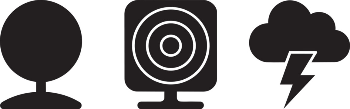 Weather radar and webcam icons set for forecast detection online communication modern minimalist