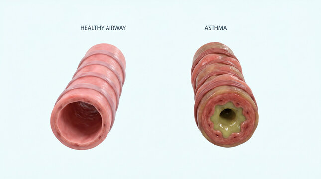 Asthma Bronchoconstriction and Healthy Airway Comparison Anatomy