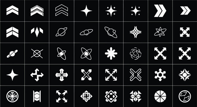 Abstract geometric futuristic sci-fi minimalist line icons for gaming interface and digital hud technology design elements background graphic vector illustration
