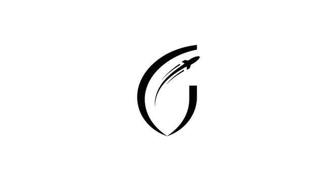 a black and white logo with a stylized letter G and a rocket.