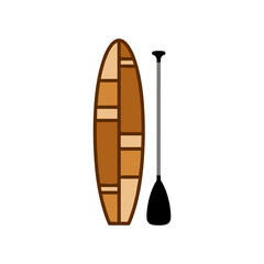 Fototapeta premium Wooden stand up paddle board and black paddle icon for water sports