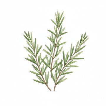 Three fresh green rosemary sprigs watercolor illustration aromatic herb art isolated on white background