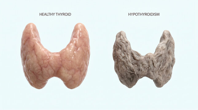 Hypothyroidism vs Healthy Thyroid Gland Endocrine Disorder Comparison