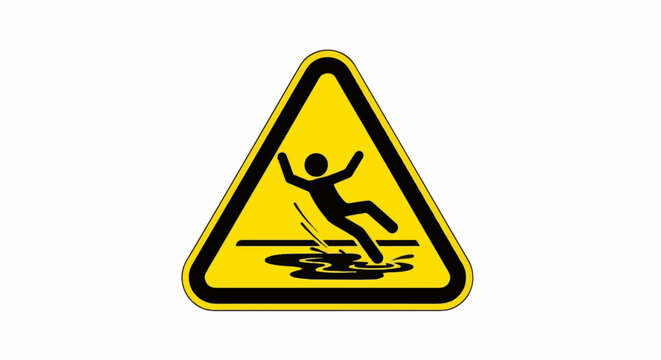 Warning sign depicting a person slipping on a wet surface