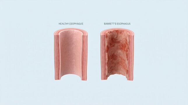 Barrett's Esophagus vs Healthy Esophageal Tissue Medical Illustration
