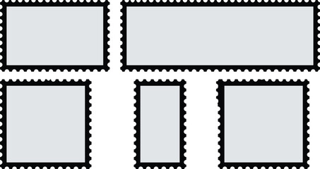 Obraz premium Collection of Blank Postage Stamp Templates with Perforated Edges and Different Rectangular Shapes for Mail Delivery Postal Services Philately Hobbies and Creative Graphic Design Projects.