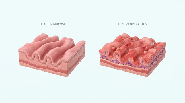 Ulcerative Colitis Inflammation vs Healthy Intestinal Mucosa