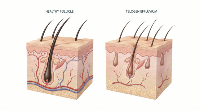 Hair Growth Cycle Telogen Effluvium vs Healthy Scalp