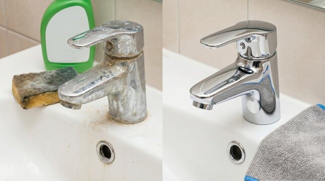 Before And After Bathroom Faucet Cleaning Comparison