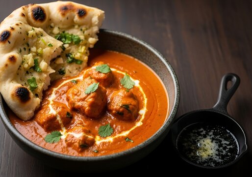 Delicious indian chicken tikka masala with naan bread