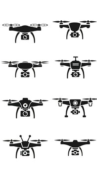 Drone Icons Set: Aerial Photography, Surveillance, and Technology Collection