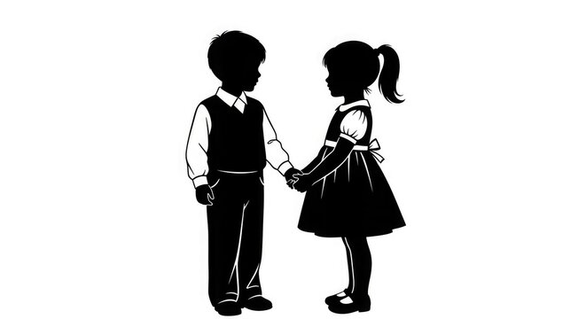 Celebrating friendship day silhouette of two children holding hands best friends forever