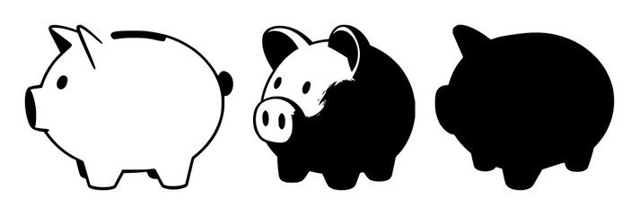 Fototapeta premium Digital piggy bank icon set with a solid black icon on white background featuring piggy bank, digital, finance with simple, minimalist, monochrome and savings