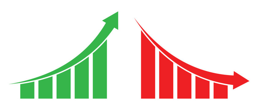 Business growth arrow icons. Growth increase and decrease sign. Up and down graph chart vector concept. Vector illustration.
