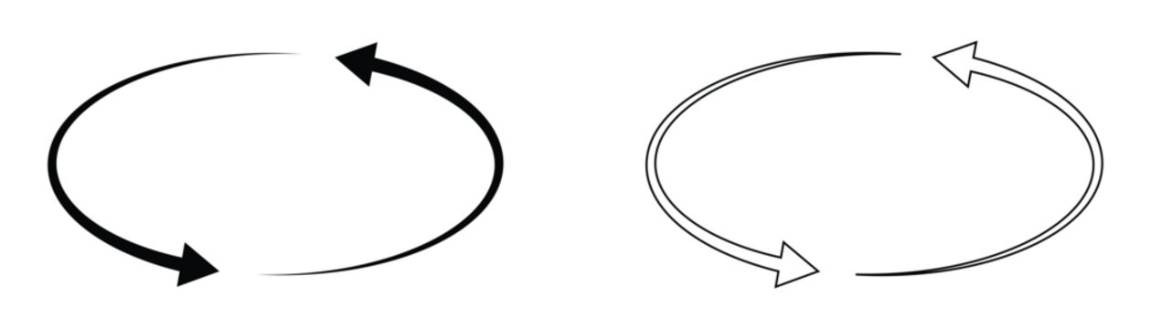 Rotating arrow icon set. Reload arrow icon symbol sign. Fill and stroke of circular arrows. Refresh symbol. Vector illustration.