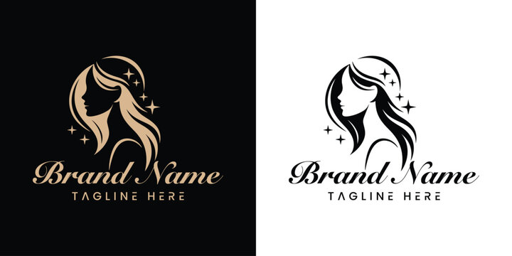 Elegant woman silhouette logo with star and brand name template